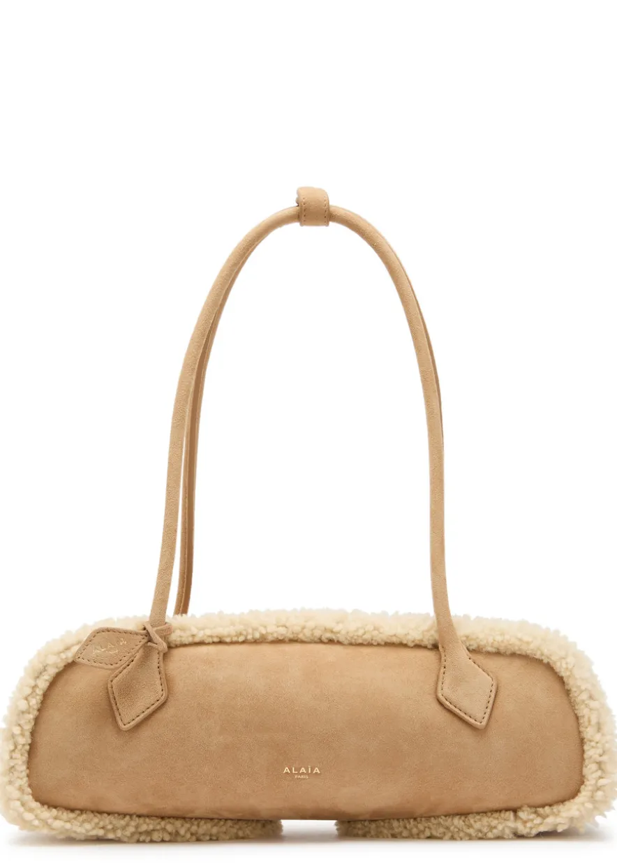 Le Teckle medium shearling-trimmed suede shoulder bag