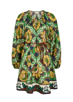 Liana belted printed ramie mini dress