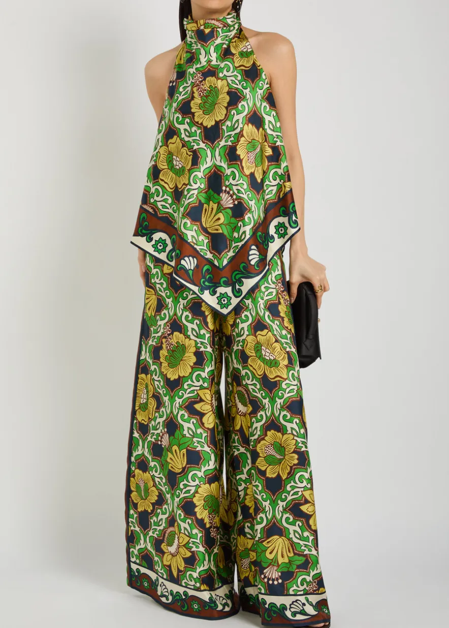 Liana printed halterneck silk top