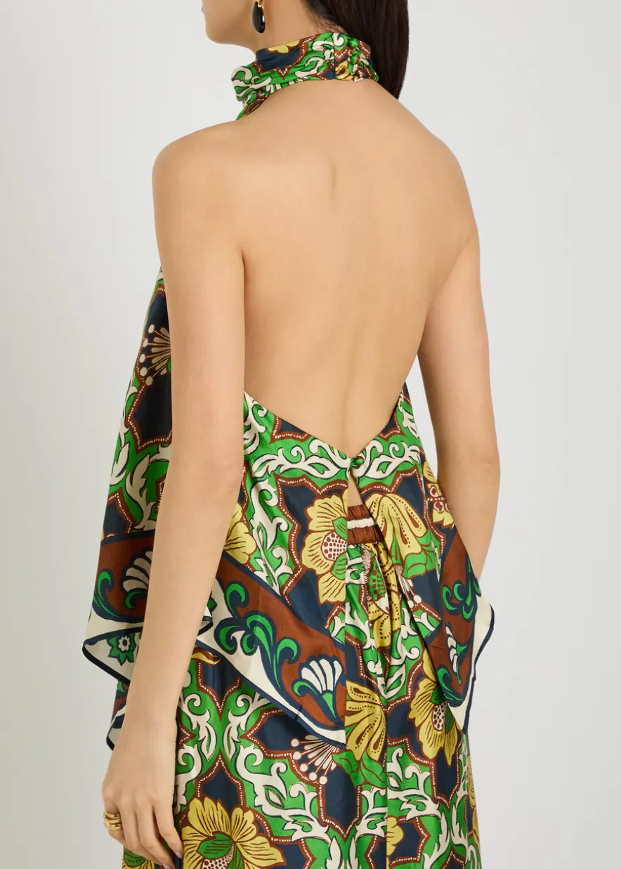 Liana printed halterneck silk top