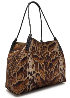 Libra large leopard velvet and leather tote