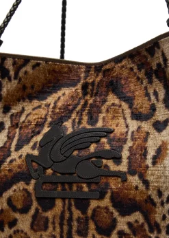 Libra large leopard velvet and leather tote