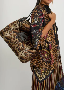 Libra large leopard velvet and leather tote