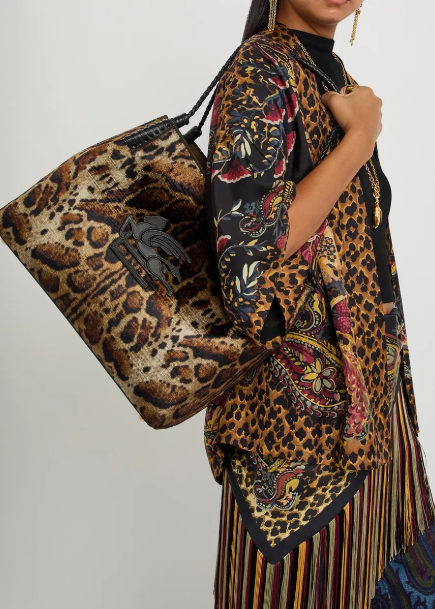Libra large leopard velvet and leather tote
