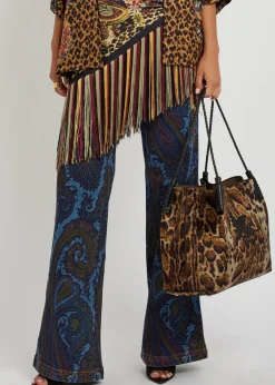 Libra large leopard velvet and leather tote
