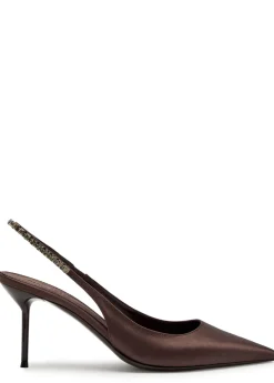 Lidia 70 crystal-embellished satin slingback pumps