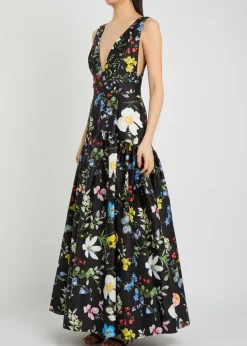 Lila floral print tiered stretch-cotton gown