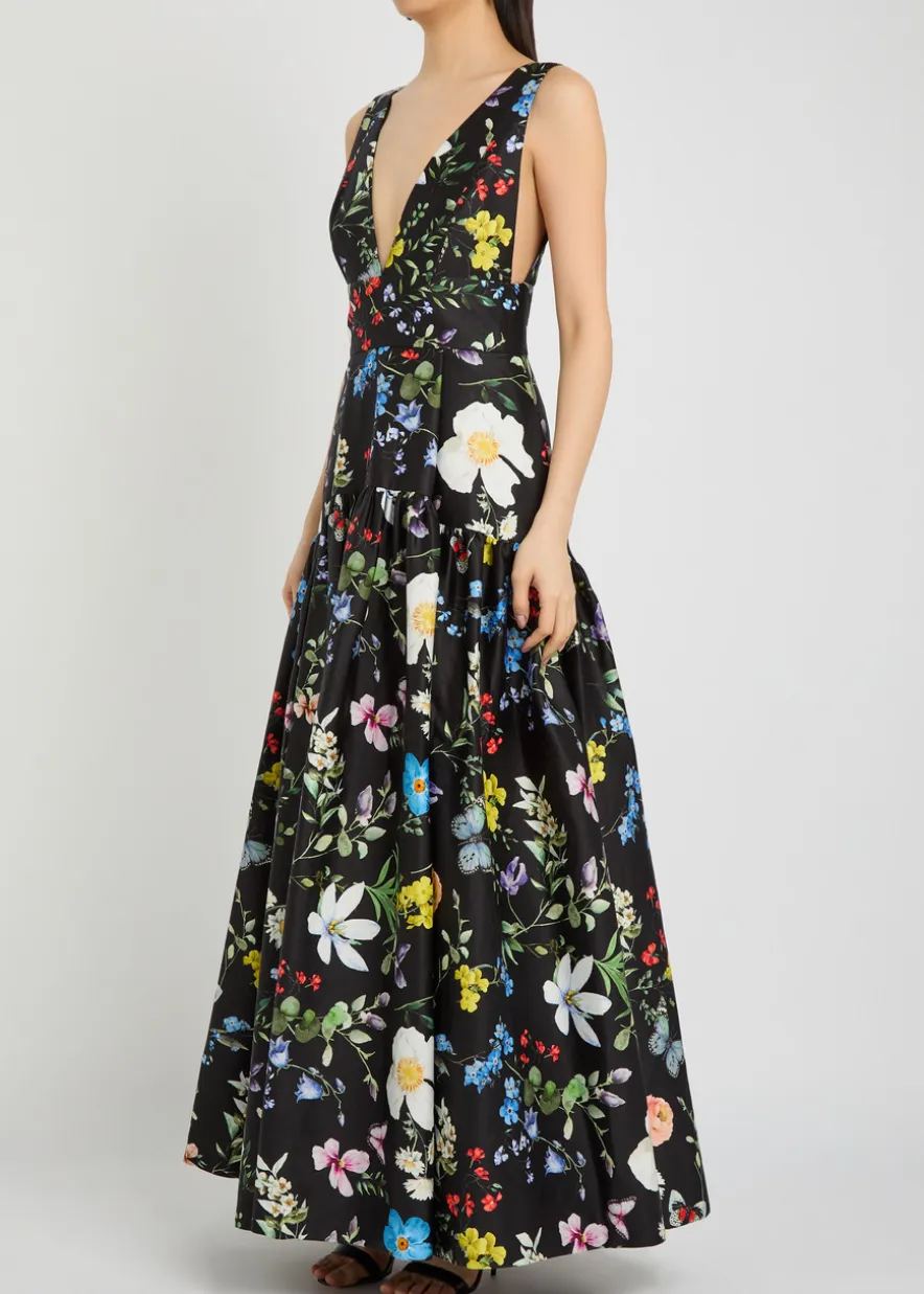 Lila floral print tiered stretch-cotton gown