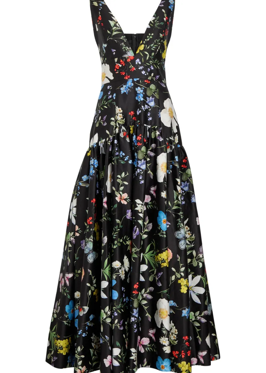 Lila floral print tiered stretch-cotton gown