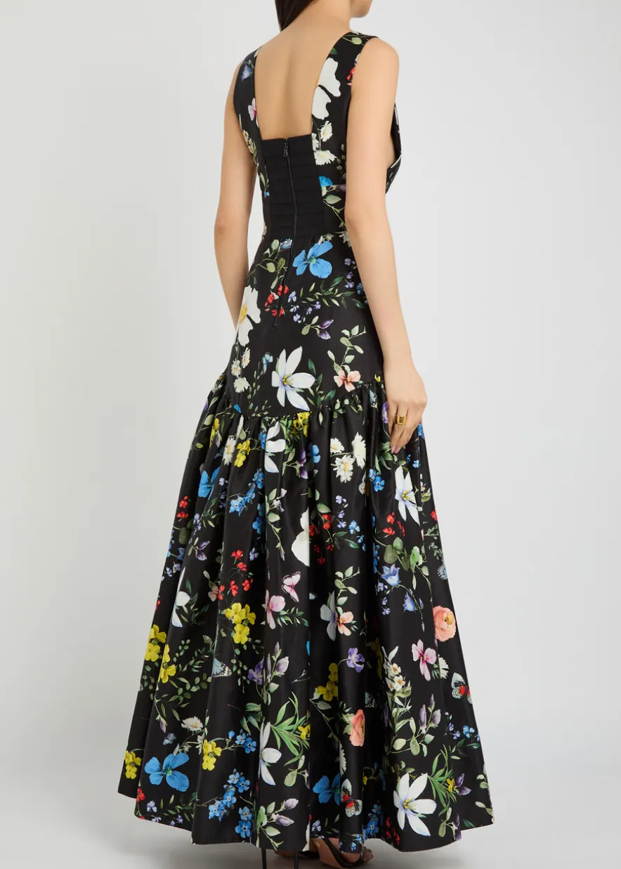 Lila floral print tiered stretch-cotton gown