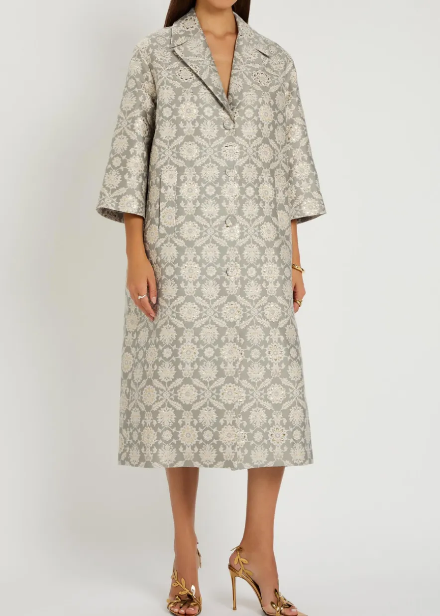 Liliane floral-jacquard cotton-blend coat