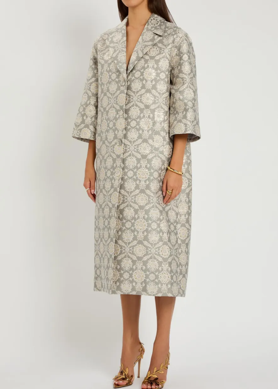 Liliane floral-jacquard cotton-blend coat