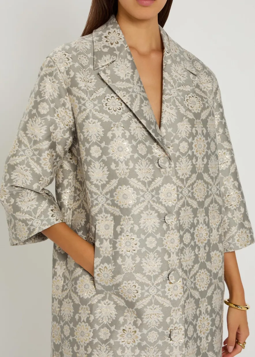 Liliane floral-jacquard cotton-blend coat