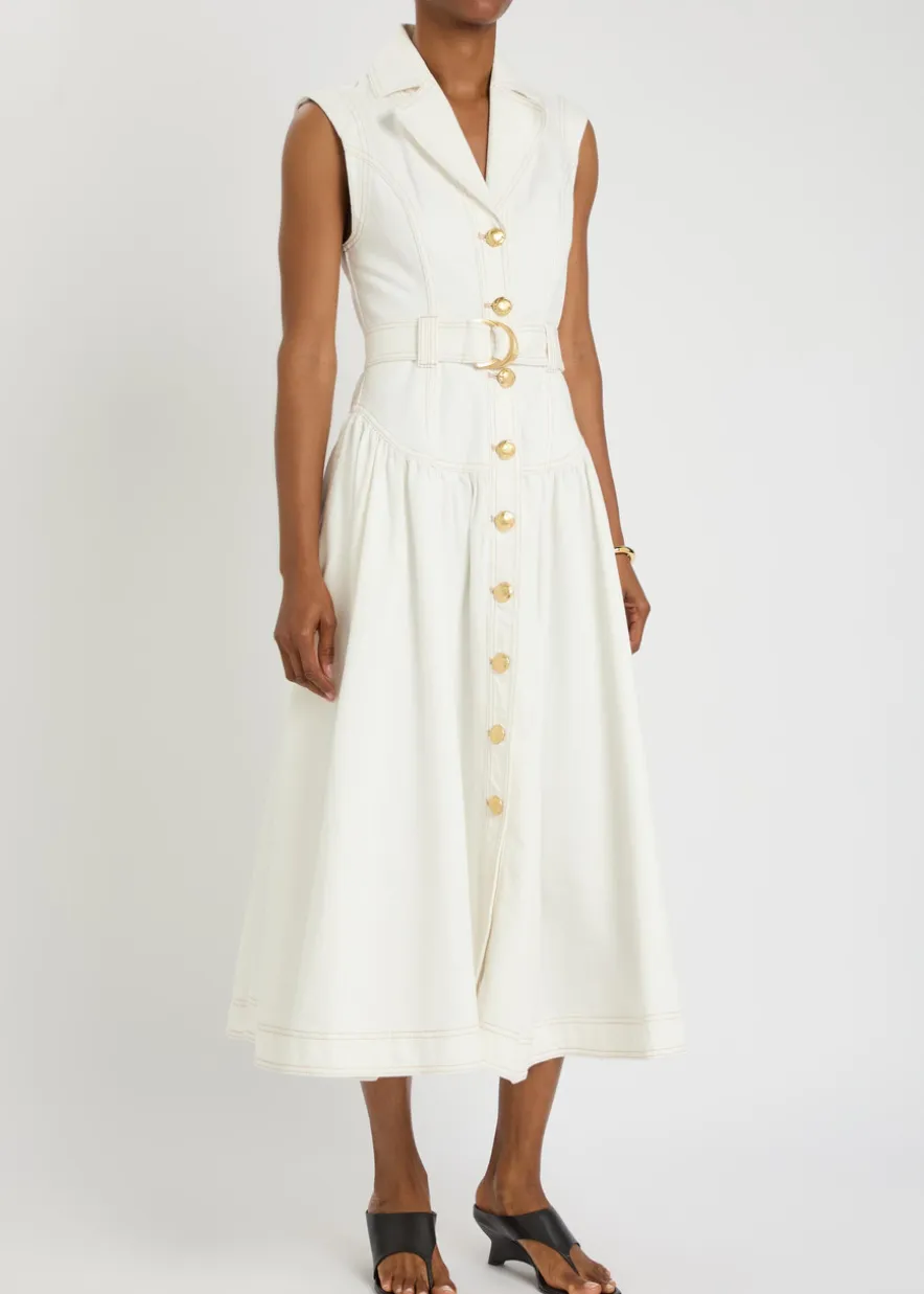 Lilianna belted denim midi shirt dress