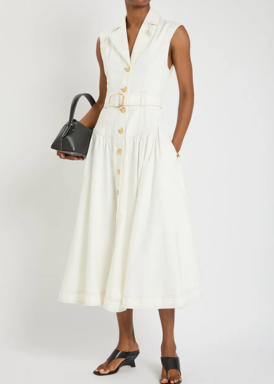 Lilianna belted denim midi shirt dress