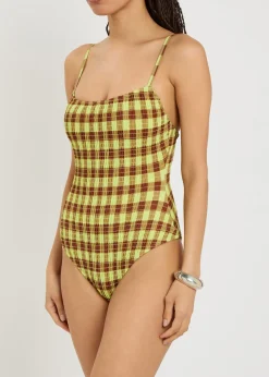 Lilibet checked smocked swimsuit
