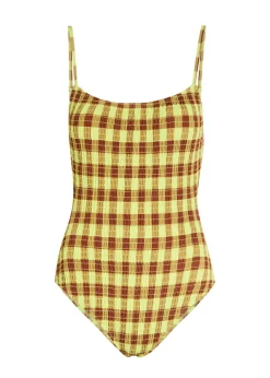 Lilibet checked smocked swimsuit