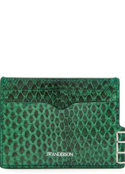 Loafer snake-effect leather card holder
