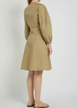 Logo-appliquéd belted cotton-blend midi dress