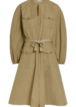 Logo-appliquéd belted cotton-blend midi dress