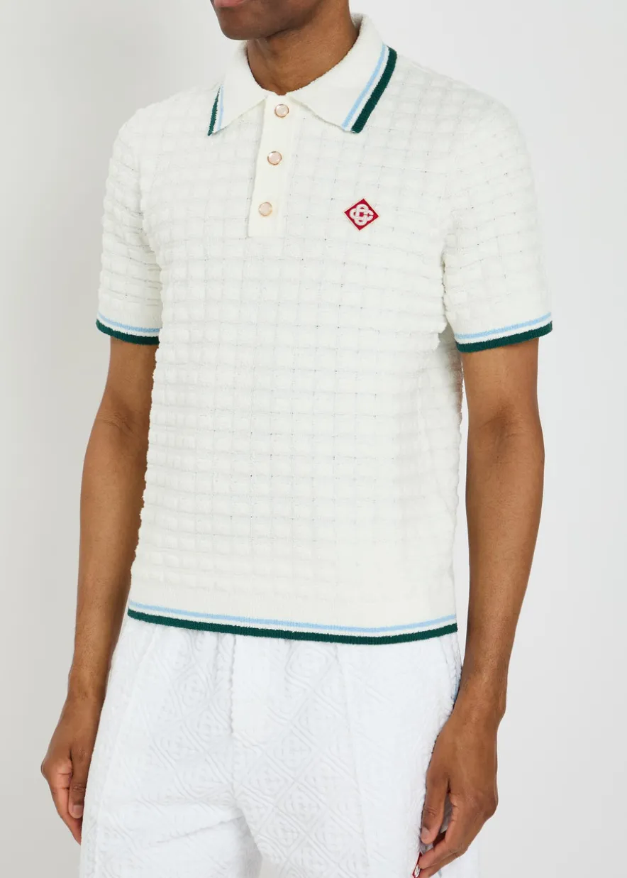 Logo-appliquéd bouclé polo shirt