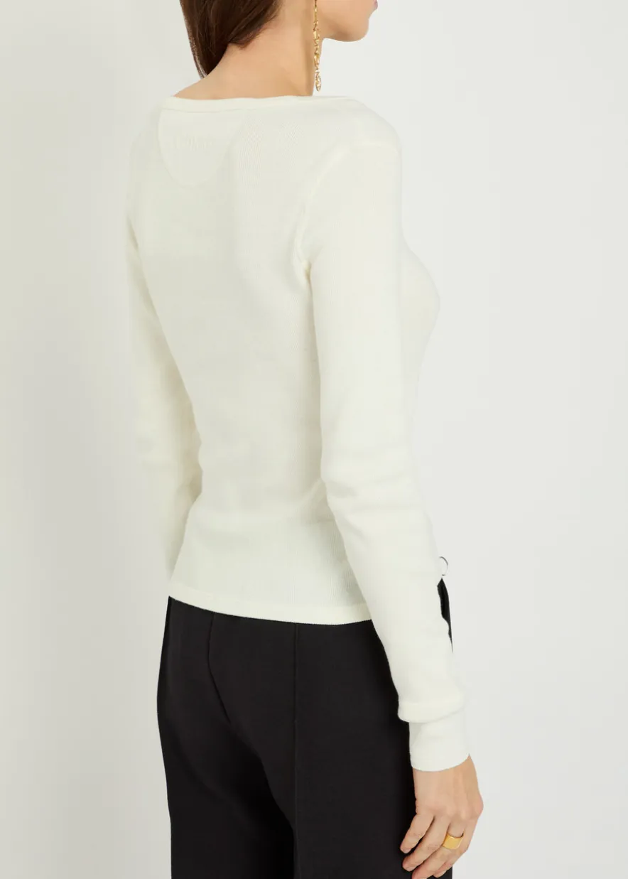 Logo-appliquéd cotton henley top