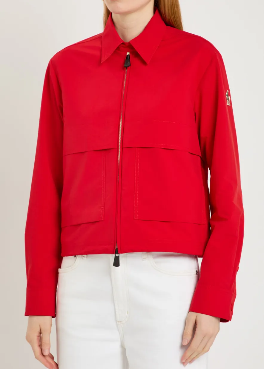 Logo-appliquéd cropped shell overshirt