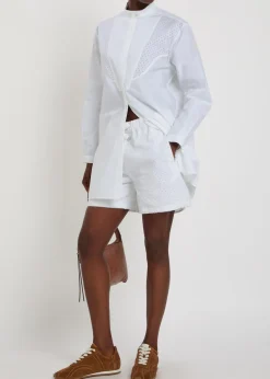 Logo-appliquéd embroidered cotton shorts