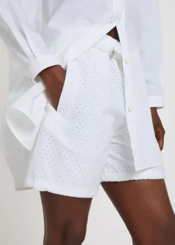 Logo-appliquéd embroidered cotton shorts