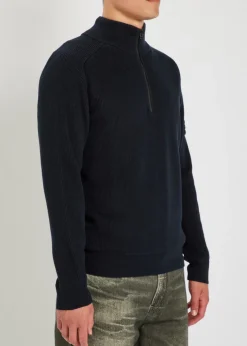 Logo-appliquéd half-zip ribbed cotton-knit jumper