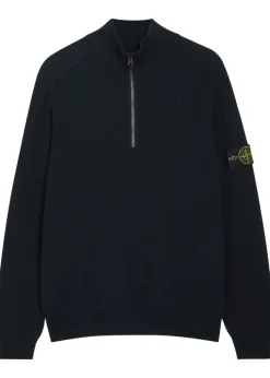 Logo-appliquéd half-zip ribbed cotton-knit jumper