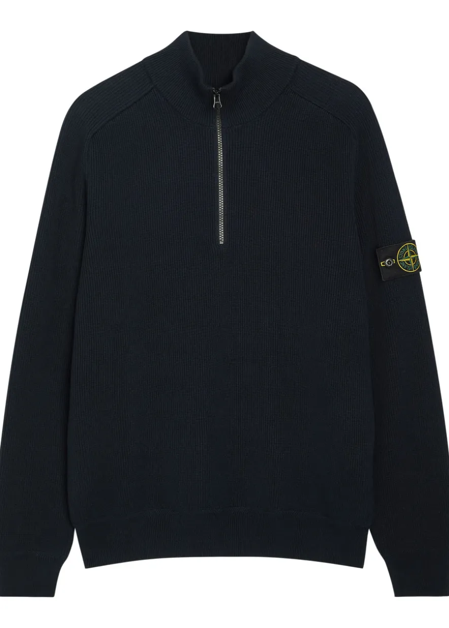 Logo-appliquéd half-zip ribbed cotton-knit jumper