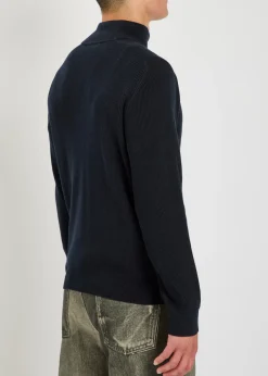 Logo-appliquéd half-zip ribbed cotton-knit jumper