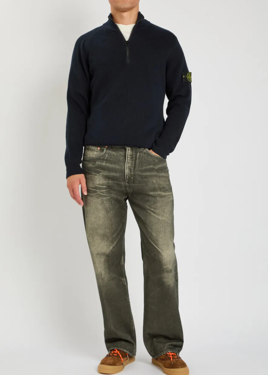 Logo-appliquéd half-zip ribbed cotton-knit jumper