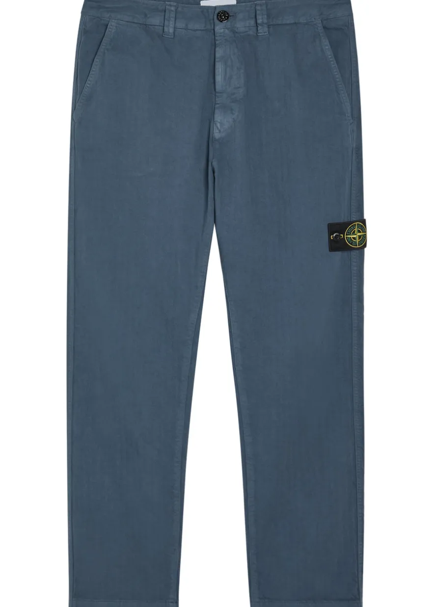 Logo-appliquéd herringbone cotton trousers