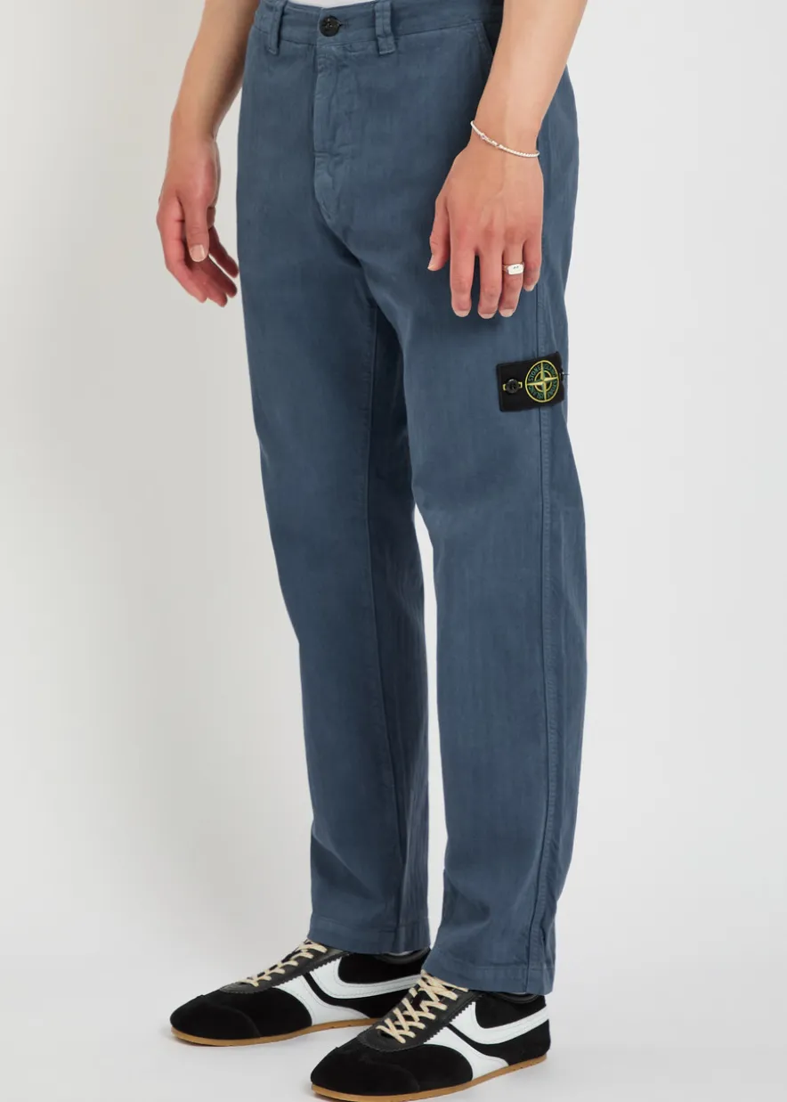 Logo-appliquéd herringbone cotton trousers