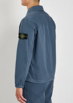 Logo-appliquéd herringbone cotton jacket