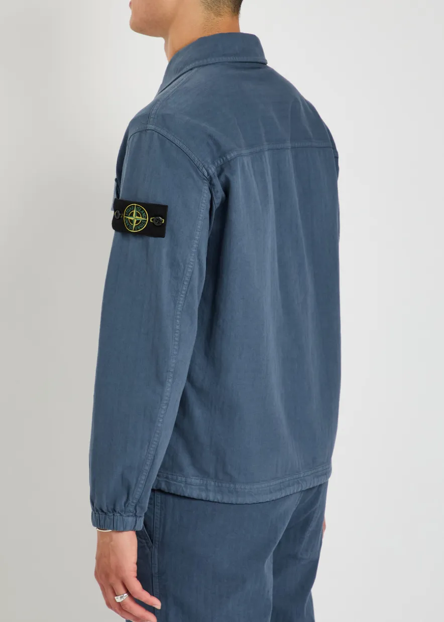 Logo-appliquéd herringbone cotton jacket