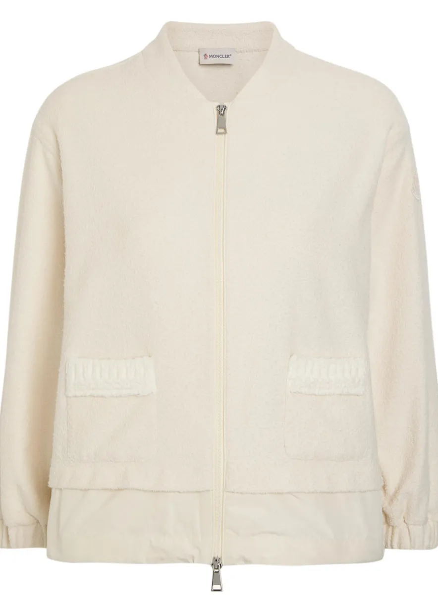 Logo-appliquéd layered bouclé cardigan