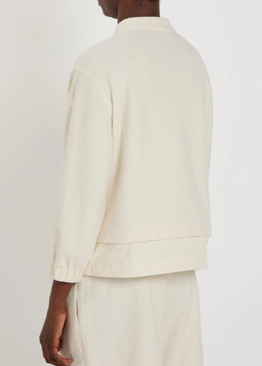 Logo-appliquéd layered bouclé cardigan