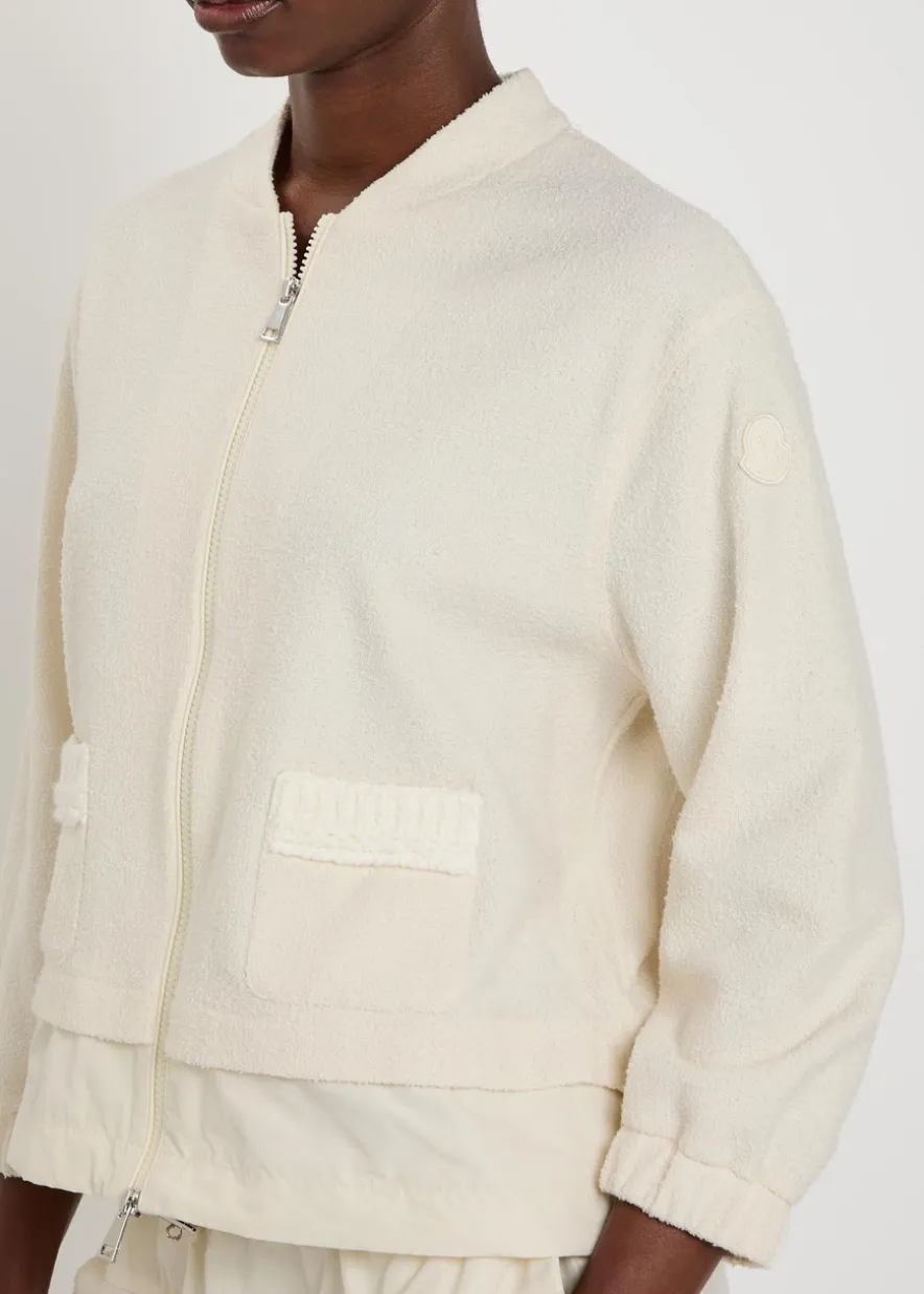 Logo-appliquéd layered bouclé cardigan