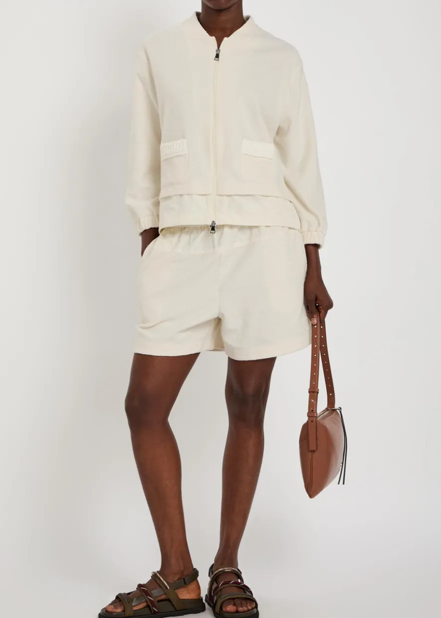 Logo-appliquéd layered bouclé cardigan