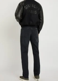 Logo-appliquéd leather and wool bomber jacket