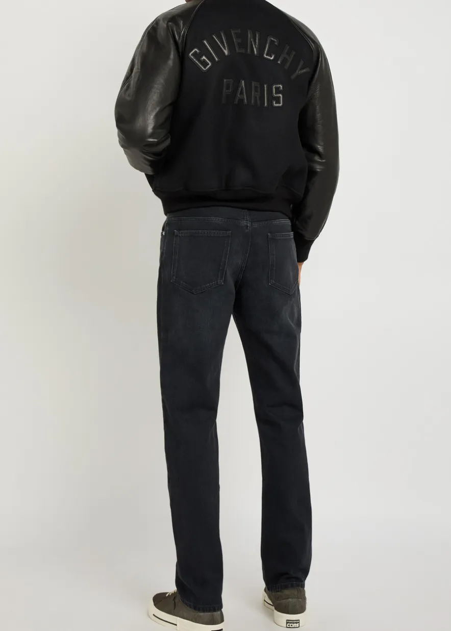 Logo-appliquéd leather and wool bomber jacket