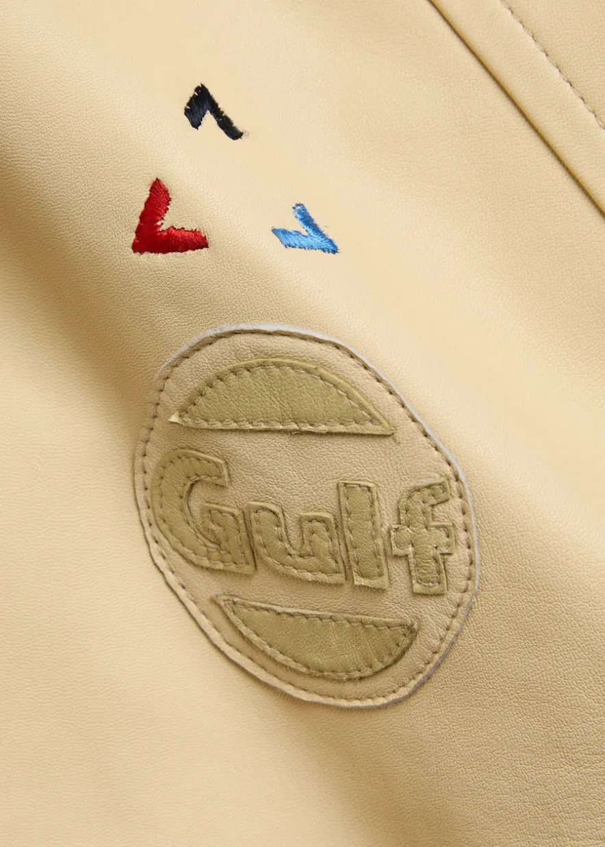 Logo-appliquéd leather bomber jacket