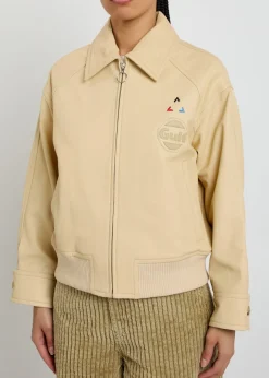 Logo-appliquéd leather bomber jacket