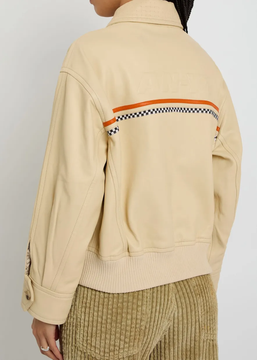 Logo-appliquéd leather bomber jacket