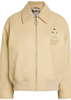 Logo-appliquéd leather bomber jacket