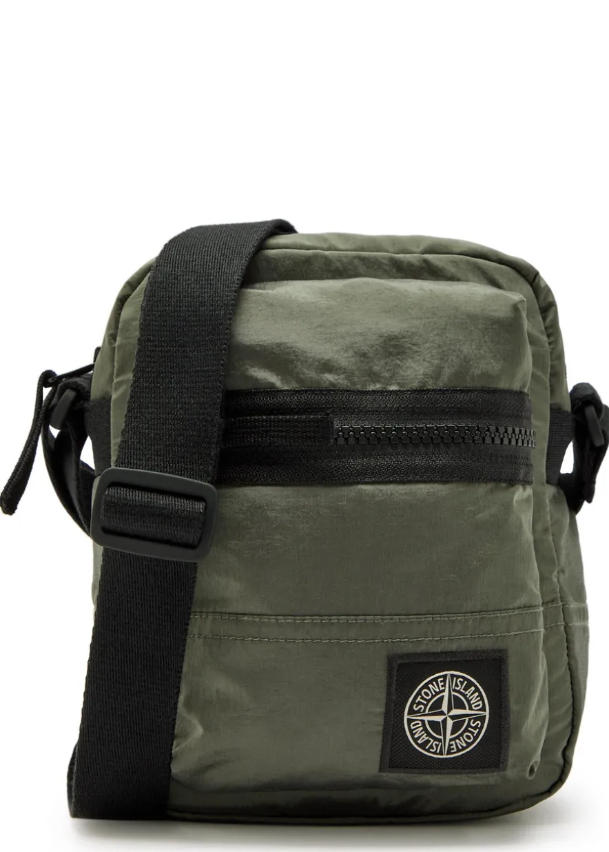 Logo-appliquéd nylon pouch bag