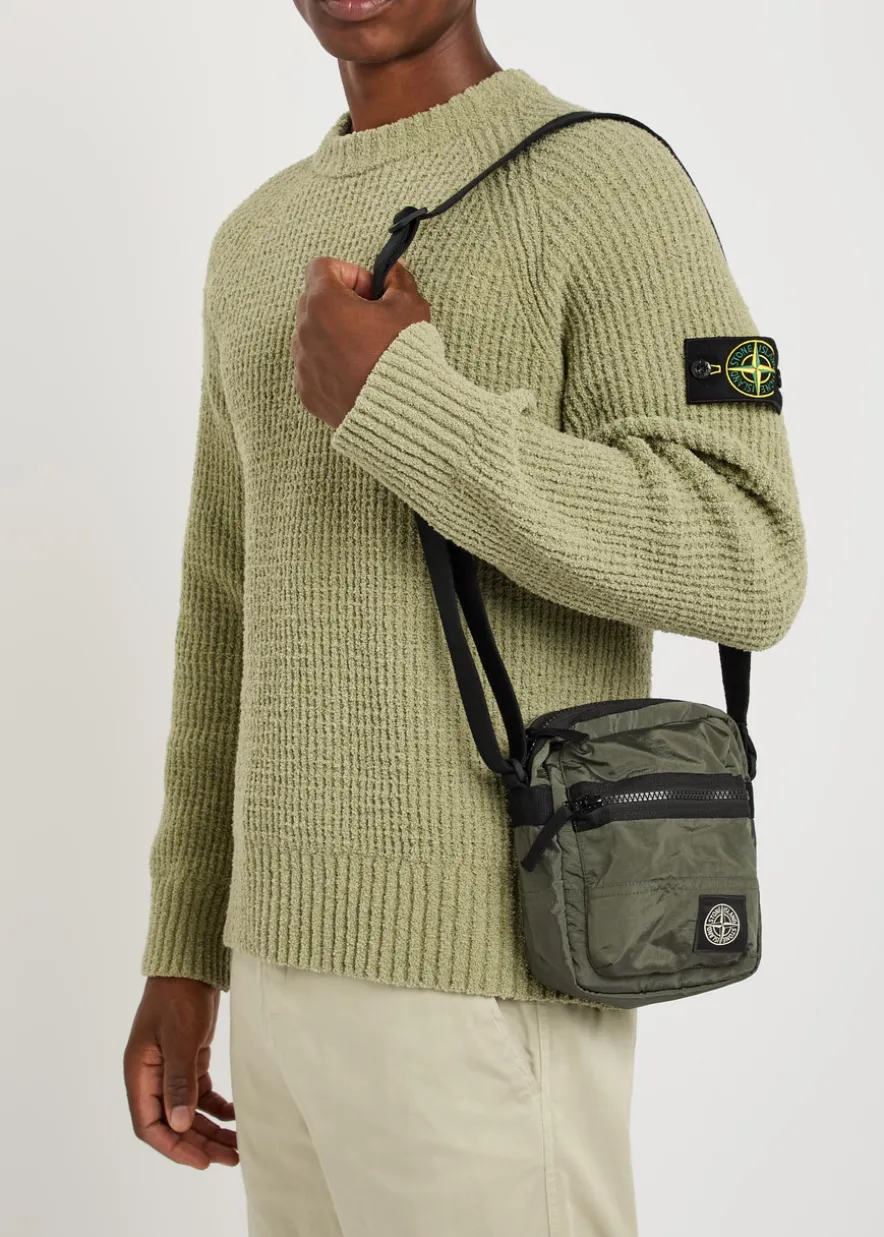 Logo-appliquéd nylon pouch bag